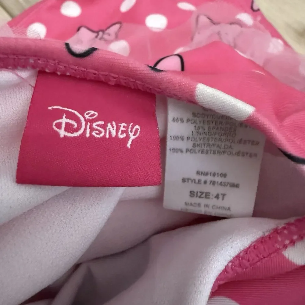 1 Pc MINNIE MOUSE Swimsuit by Disney, Pink/White Polka dot/Tulle Skirt Size 4T